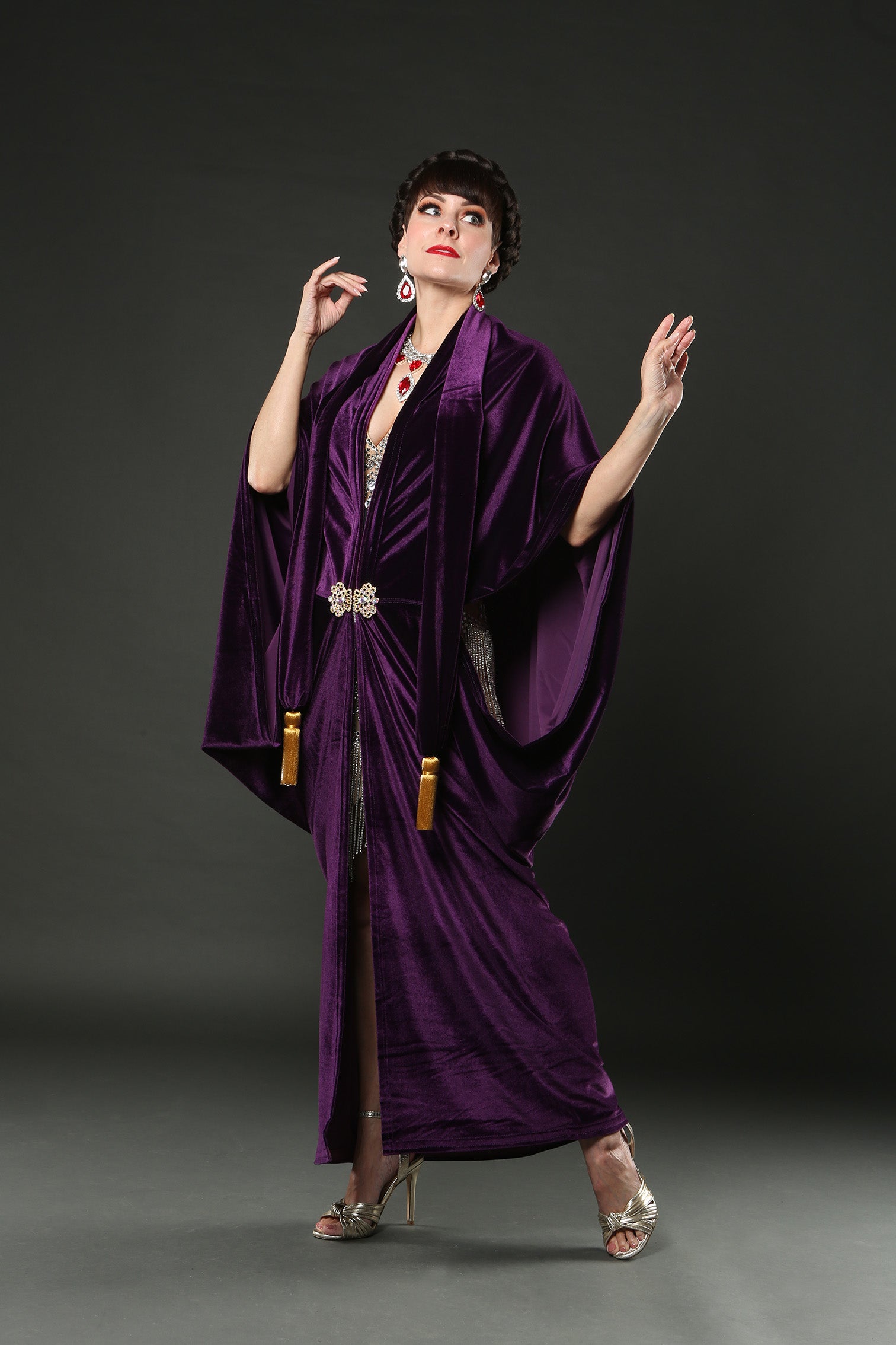 1920s Purple Velvet Great Gatsby Dress Floor length flapper Robe Talulah Blue Costumes