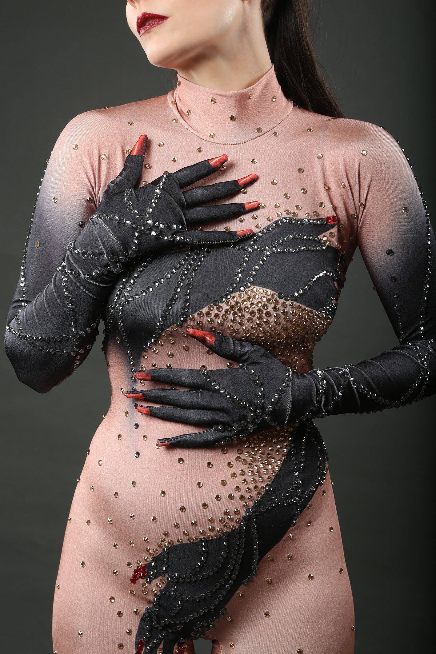 Glove Hands Full Body Rhinestone Catsuit