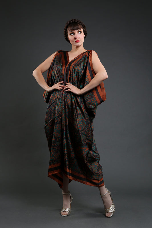 Black Paisley pattern tonal handkerchief dress, kaftan