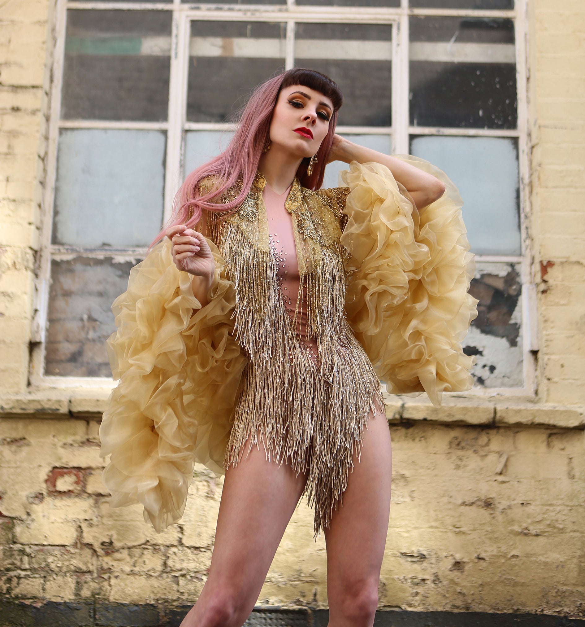 gold fringe festival burlesque cosume