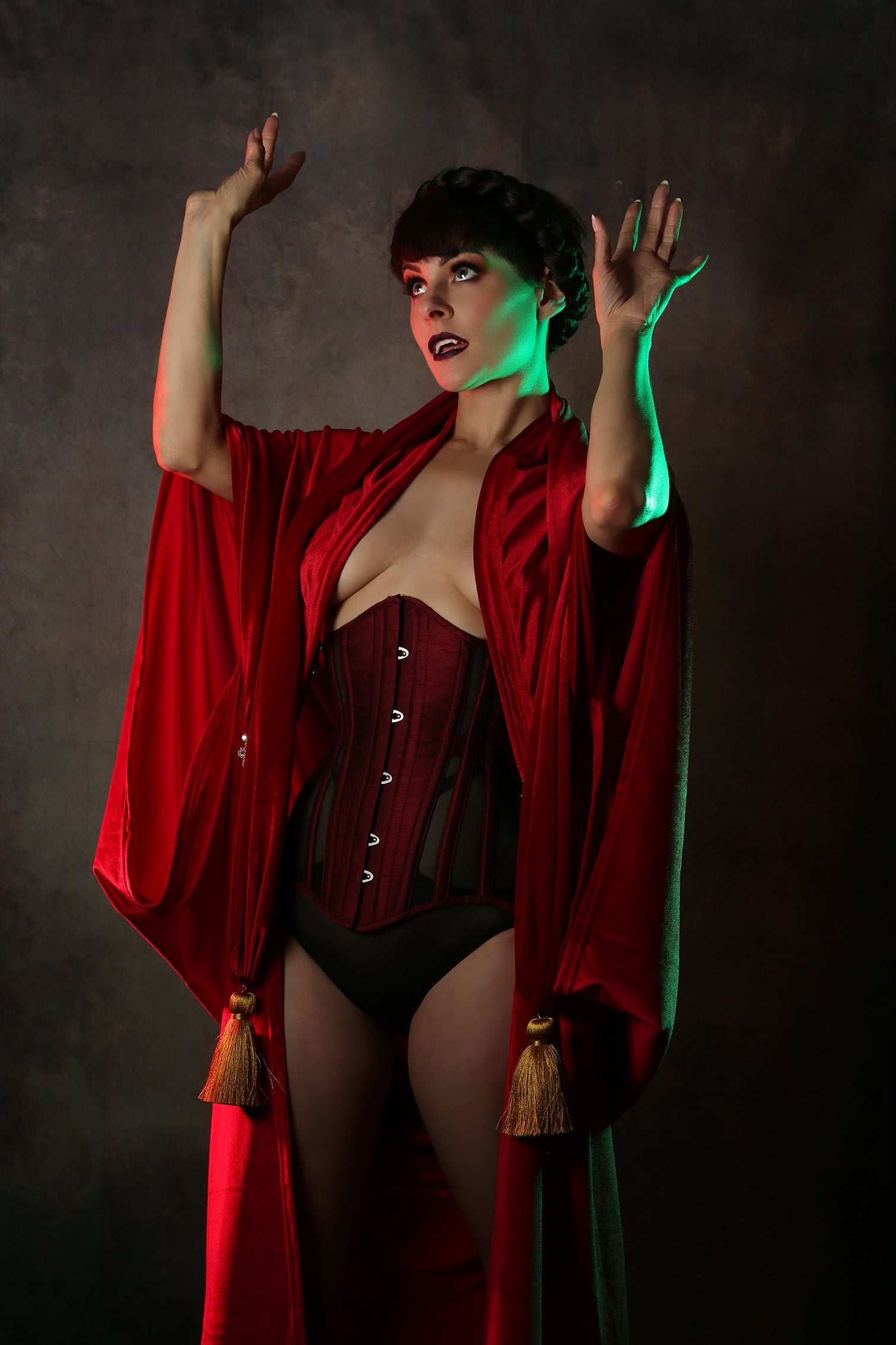 red 1920's flapper dress velvet gown robe