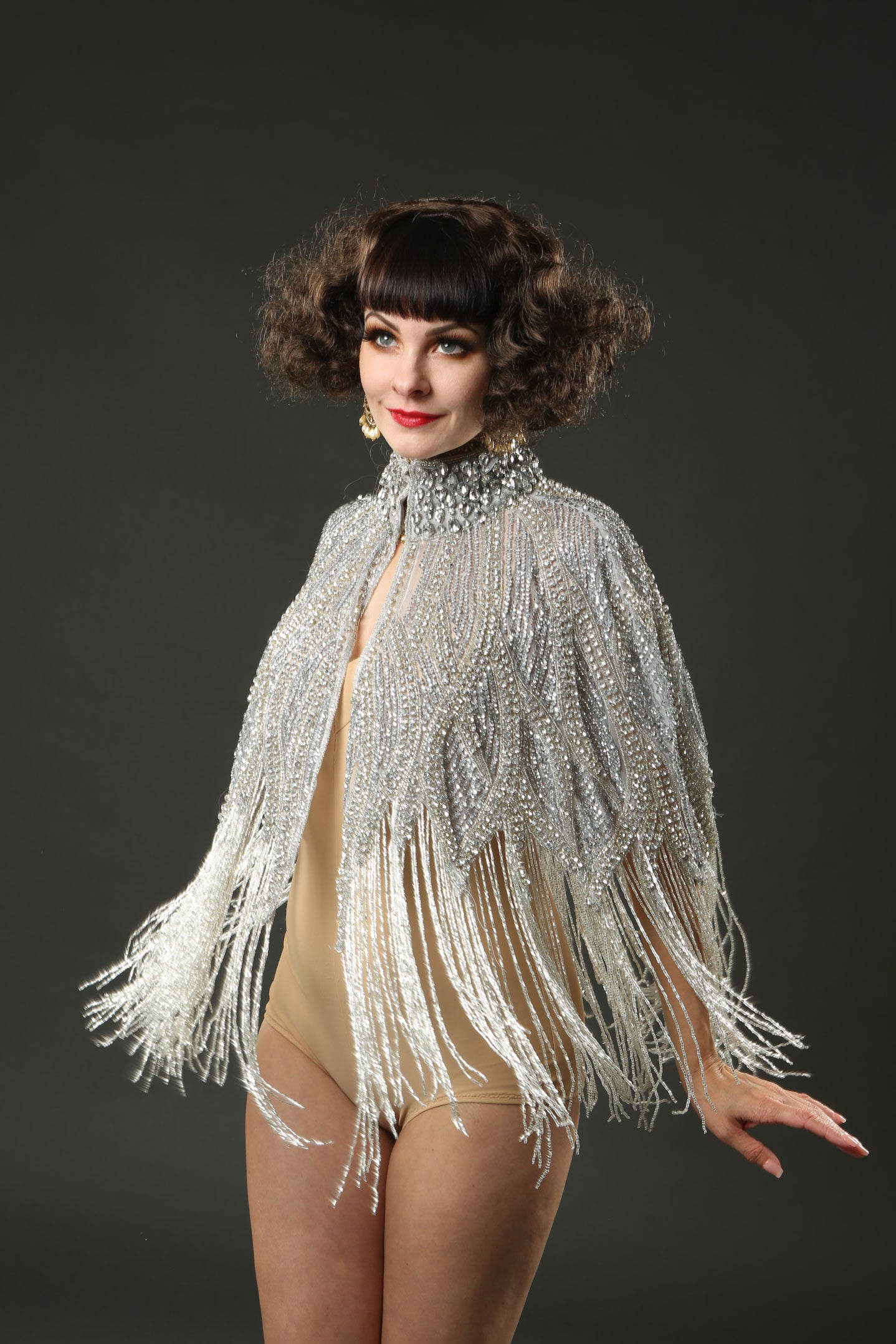 1920's deco crystal glass bead fringe flapper cape