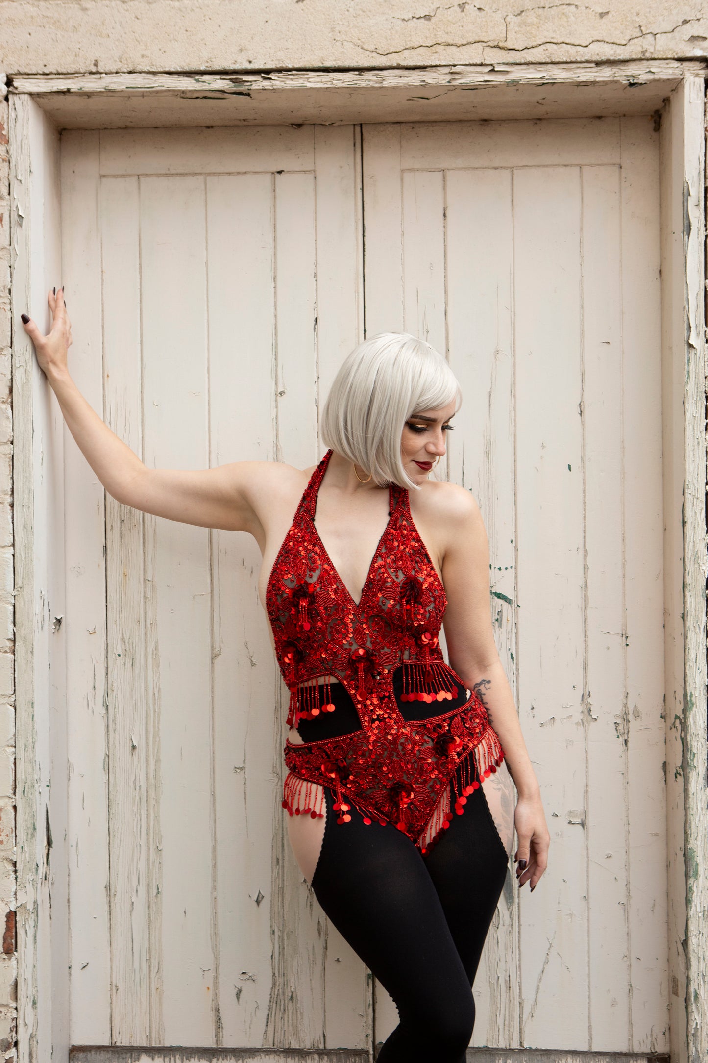 red sequin belly dance showgirl festival costume outfit