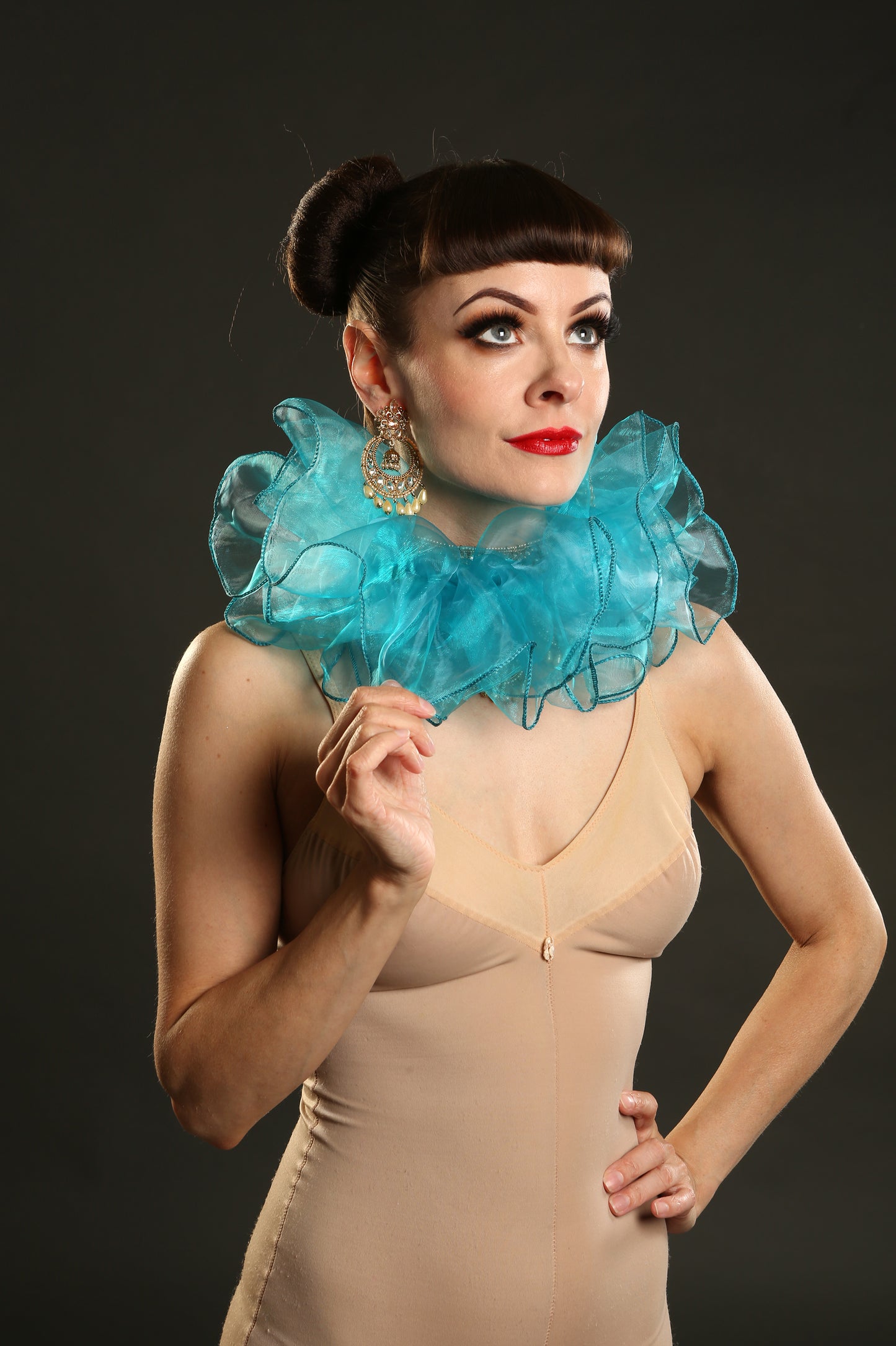 Turquoise Luxury Organza Neck Ruffs Circus Costume