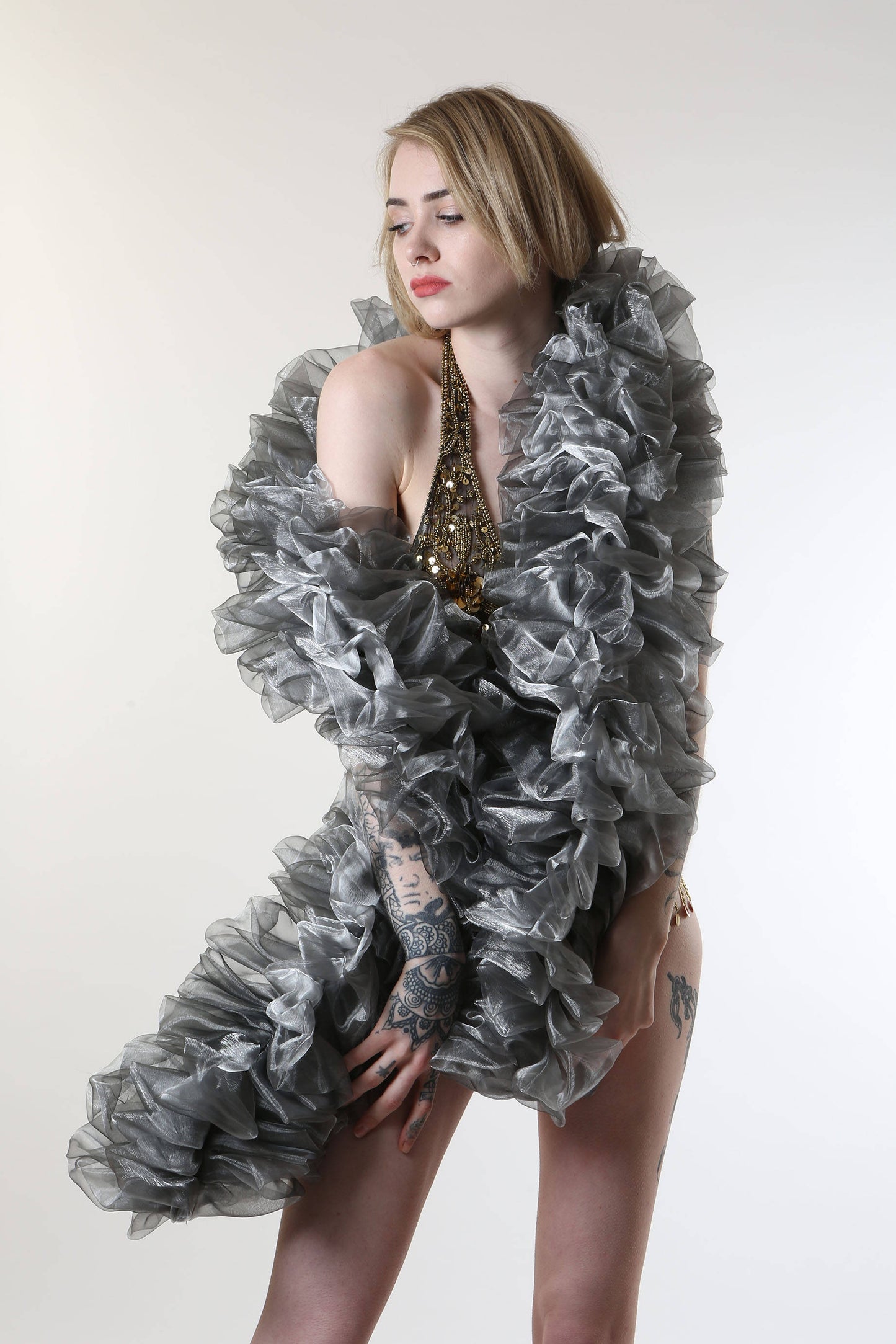 two tone silver organza boa