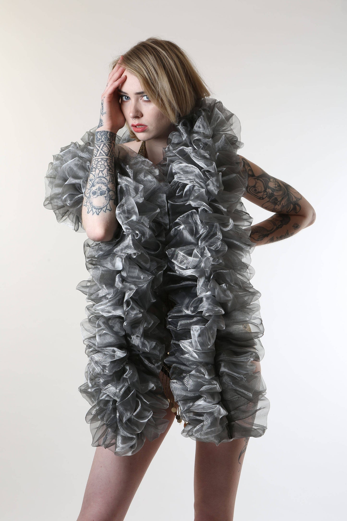 two tone silver organza boa